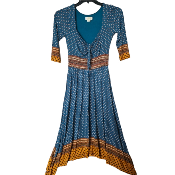 Anthropologie Maeve Beloved Tie Front 3/4 Sleeve‎   Midi Dress Size XS - Picture 1 of 15